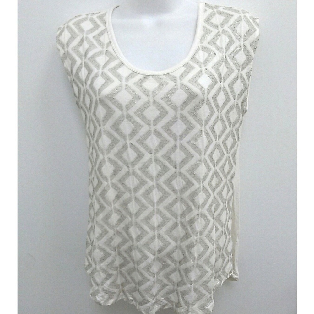 Liz Claiborne Blouse Tan Cream Geo Sleeveless